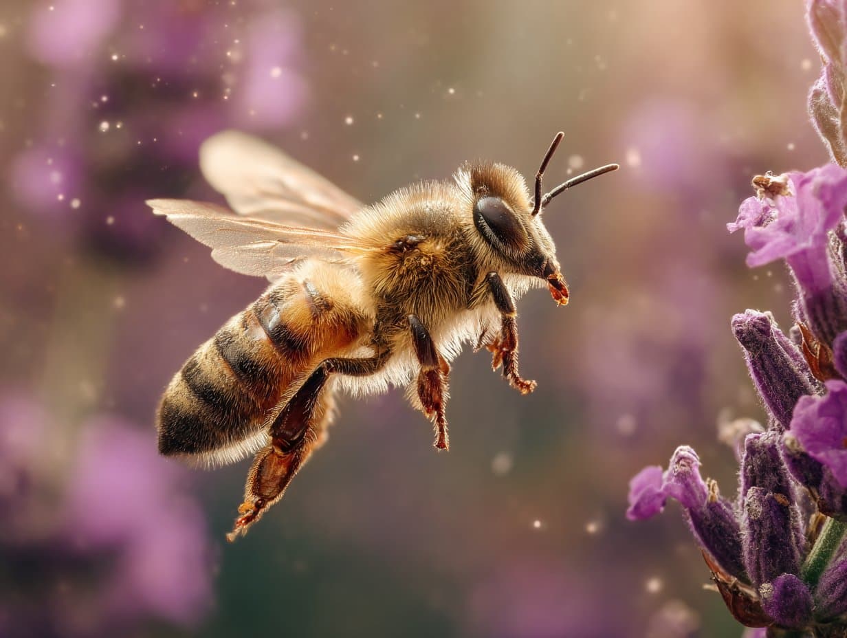Honigbiene im Anflug auf Lavendelblüte