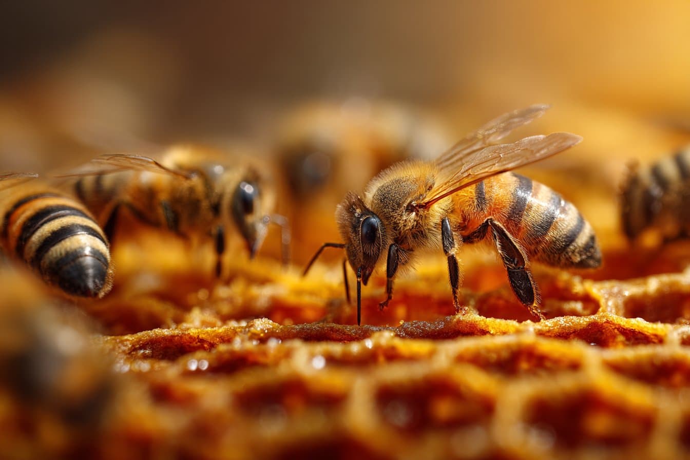 Honigbienen auf goldener Wabe